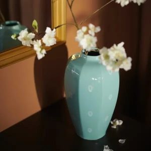 FOSSTA Vase, turquoise/glazed dot pattern, 26 cm