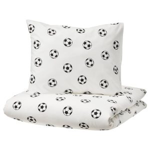 SPORTSLIG Duvet cover and pillowcase, football pattern, 150x200/50x80 cm