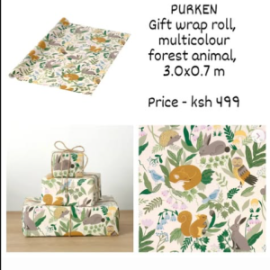 PURKEN Gift wrap roll, multicolour/forest animal pattern, 3.0x0.7 m
