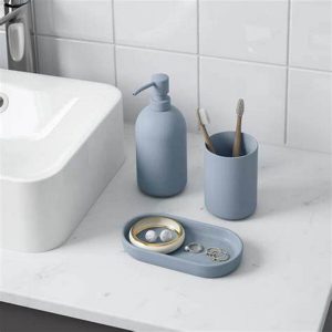 GANSJON 3-piece bathroom set, light grey-blue